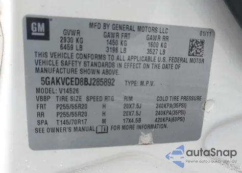 2011 Buick Enclave 2Xl из США, поврежденный, VIN 5GAKVCED8BJ285892